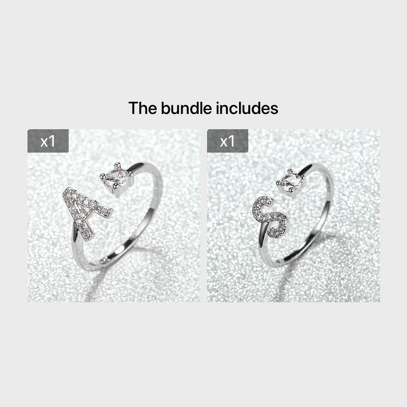 Popular Fashion Silvery AZ Letter Ring Initials Wedding Love Couple Rings Bridesmaid Gift
