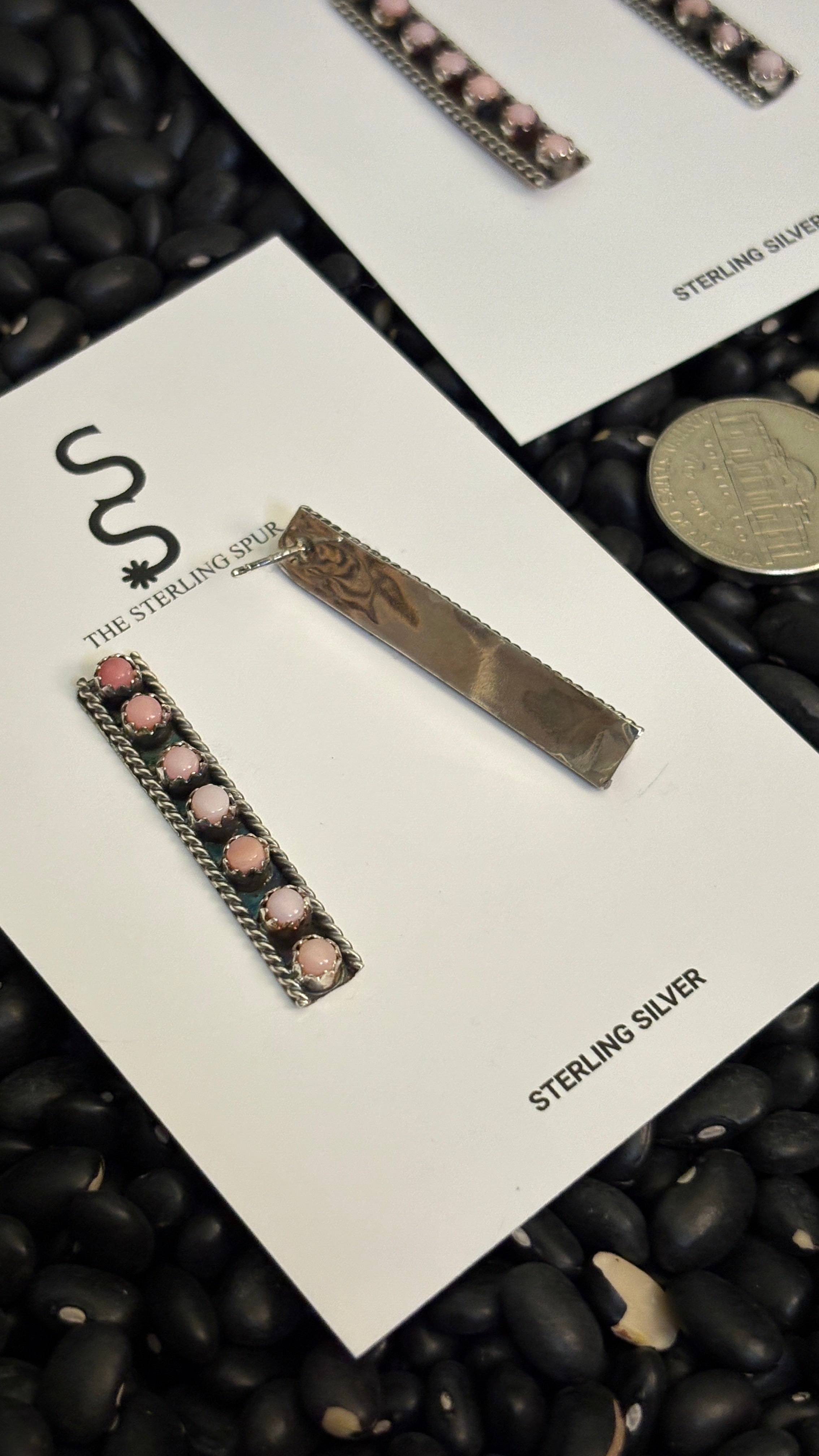 7 STONE PINK CONCH BAR EARRINGS BY ESTHER WHITE