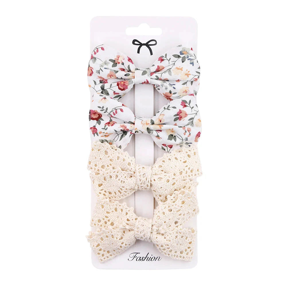 4Pcs Leopard Print Hair Bow Clips for Baby Girls Lace Barrettes