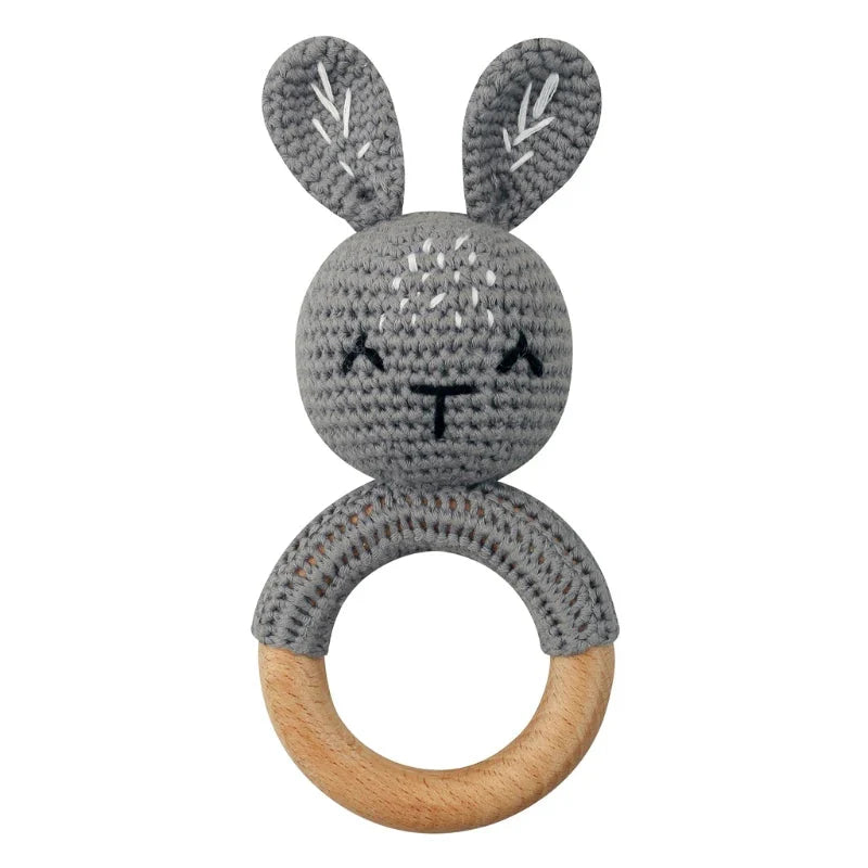 BPA Free Baby Wooden Teether Crochet Rattle Toy for Newborns