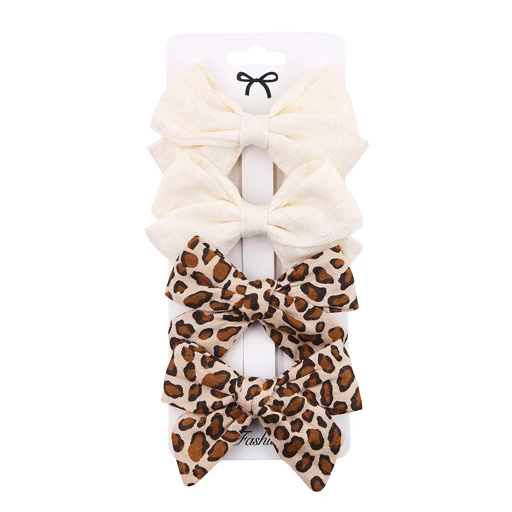 4Pcs Leopard Print Hair Bow Clips for Baby Girls Lace Barrettes