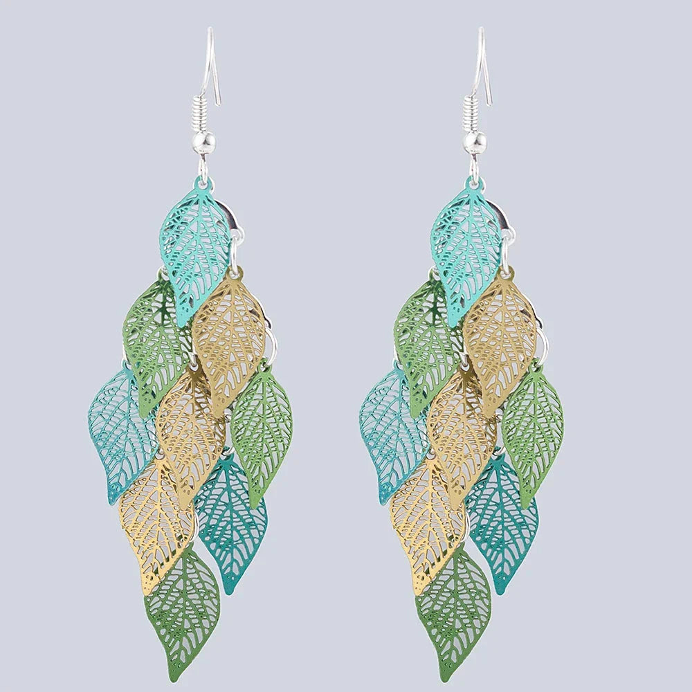Ethnic Nine-Leaf Drop Earrings – Bohemian Dangle Jewelry for Women