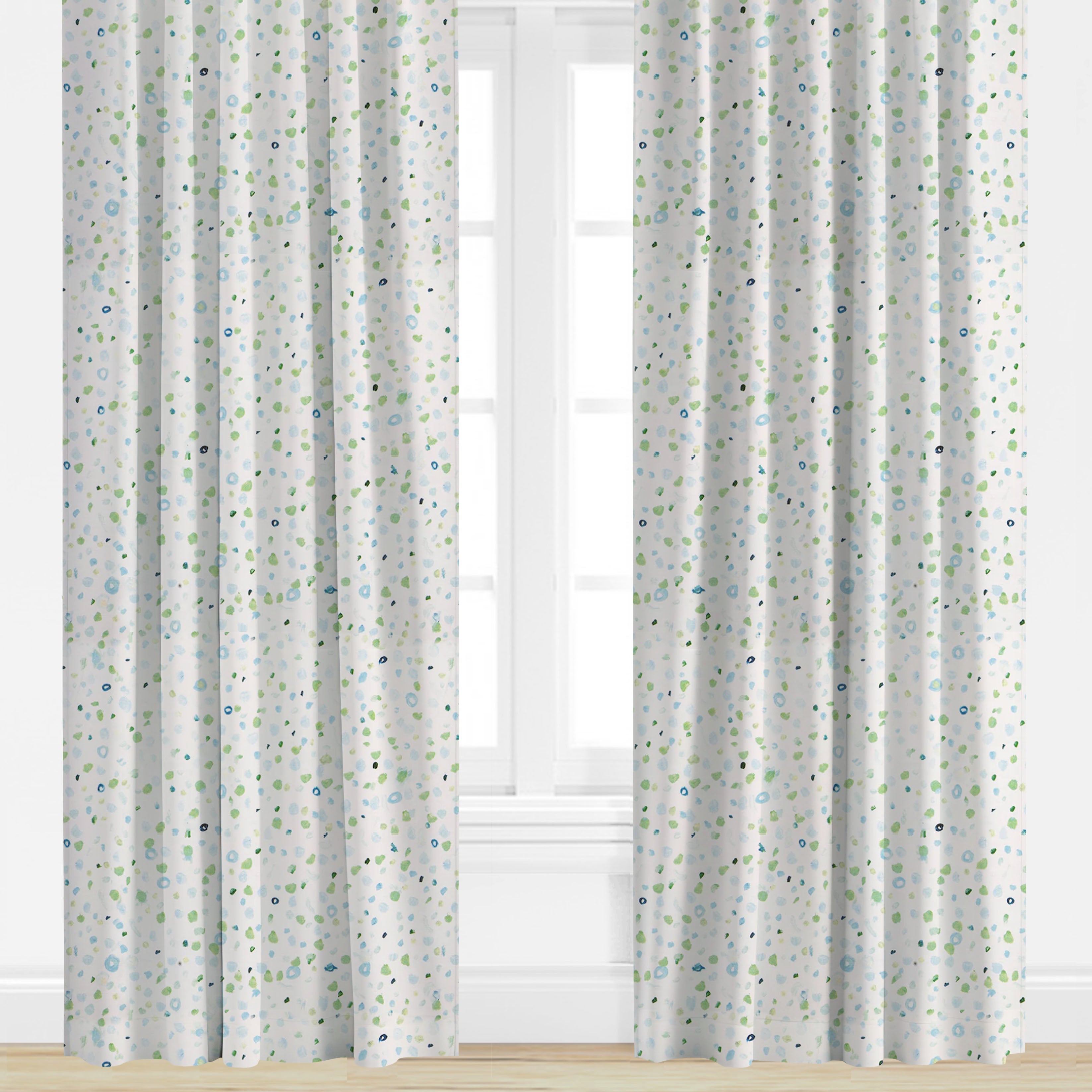 Dots Went Crazy in Blue and Green by Megan Daisy Milner Drapery Panel