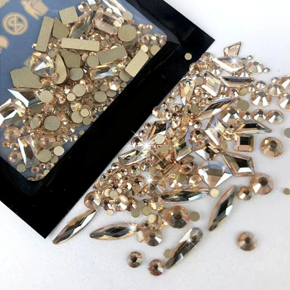 180pcs AB Flatback Glass Nail Rhinestones - Multi-Shape Gems for DIY Nail Art
