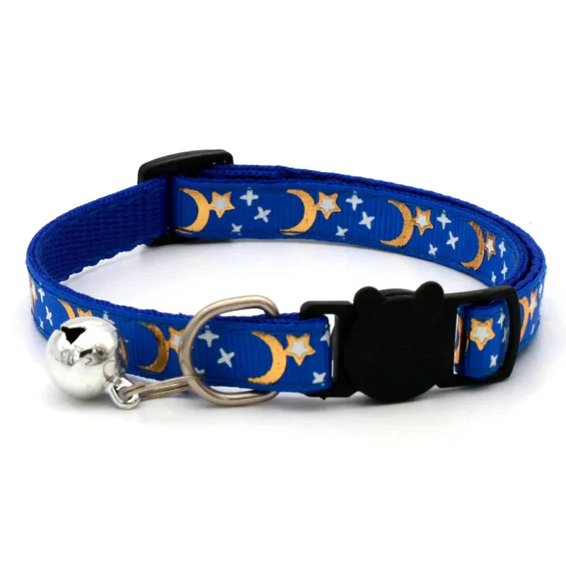Cat Collar with Bell – Adjustable Star & Moon Pet Necklace