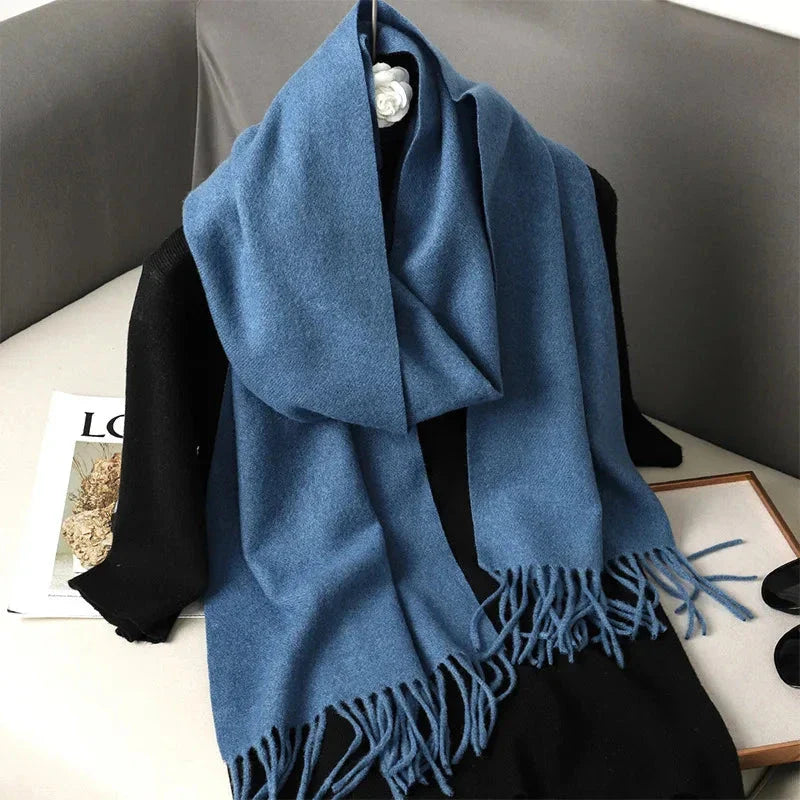 62-Color Winter Cashmere Scarf – Warm Tassel Pashmina Wrap for Women