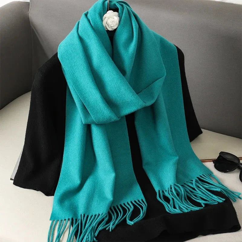 62-Color Winter Cashmere Scarf – Warm Tassel Pashmina Wrap for Women