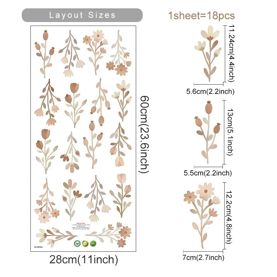 Boho Flowers Wall Stickers Child Watercolor Bedroom Living Room Home Decor Art Eco-frienly Removable Decals PVC Murals