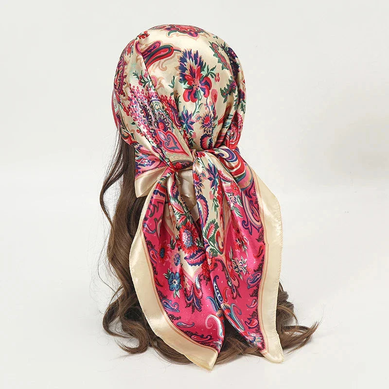 Satin Square Scarf – Elegant 2025 Print Hijab, Shawl & Hair Wrap