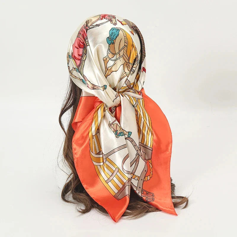 Satin Square Scarf – Elegant 2025 Print Hijab, Shawl & Hair Wrap