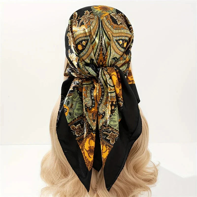 Satin Square Scarf – Elegant 2025 Print Hijab, Shawl & Hair Wrap