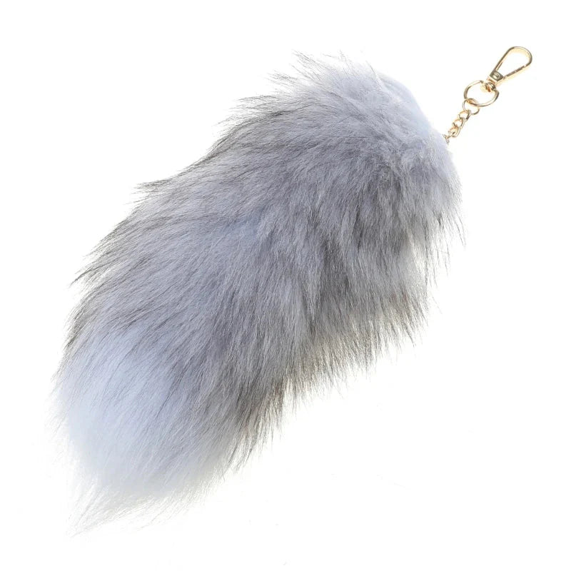 Plush-Fox Tail Keychain Furry Racoon Tail Keyring Keychain 28cm Animal Tail Key-Pendant Pompoms Keyring Holder Bag-Decor