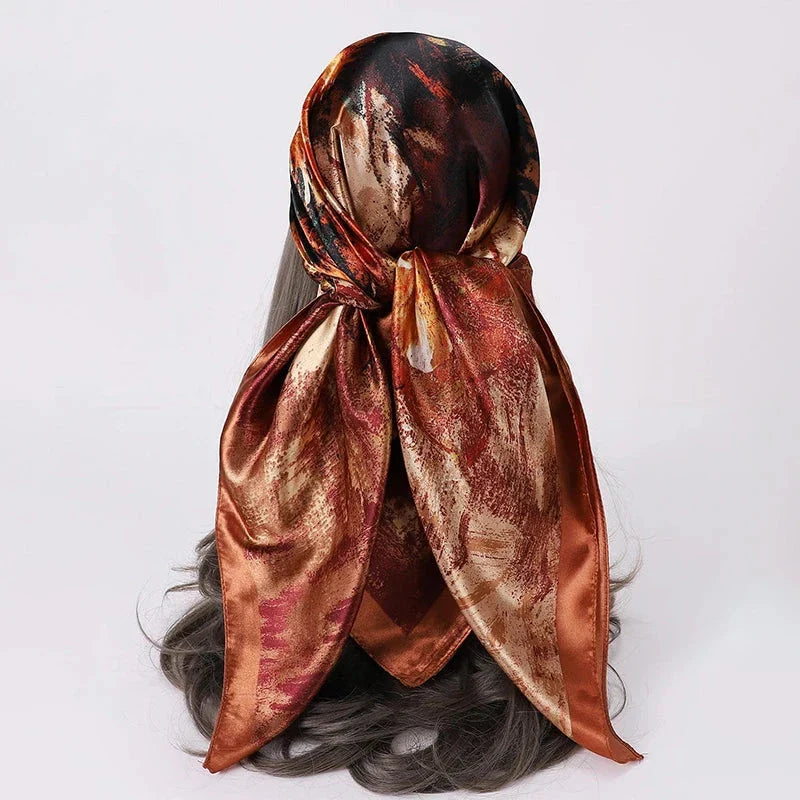 Satin Square Scarf – Elegant 2025 Print Hijab, Shawl & Hair Wrap