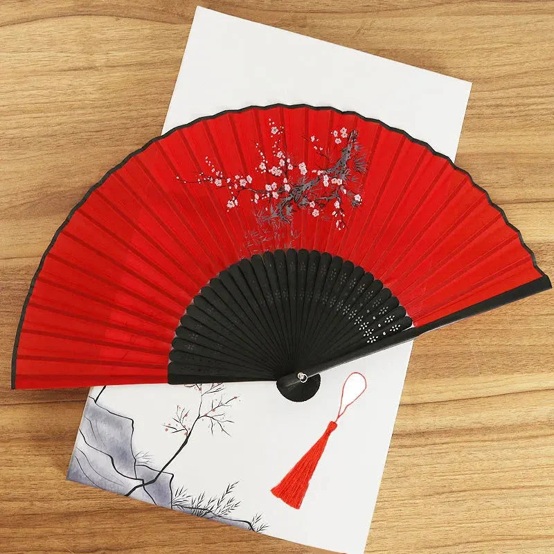 Hand Fan Foldable Silk Fan Noodles Bamboo Fan Bones Halloween Cosplay Prop Christmas Wedding Decoration Party Gifts Art Crafts