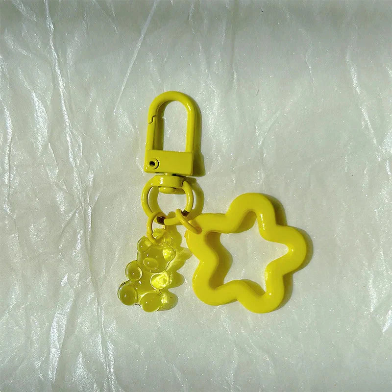 10pcs Metal Keyrings Buckle With Stars Bear Pendant Colored Keychain For Diy Jewelry Making Key Ring Accessories Wholesale
