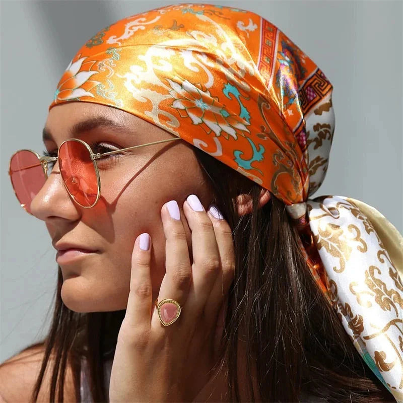 Satin Square Scarf – Elegant 2025 Print Hijab, Shawl & Hair Wrap