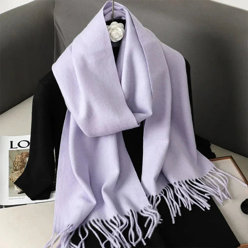 62-Color Winter Cashmere Scarf – Warm Tassel Pashmina Wrap for Women