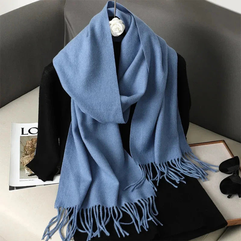 62-Color Winter Cashmere Scarf – Warm Tassel Pashmina Wrap for Women