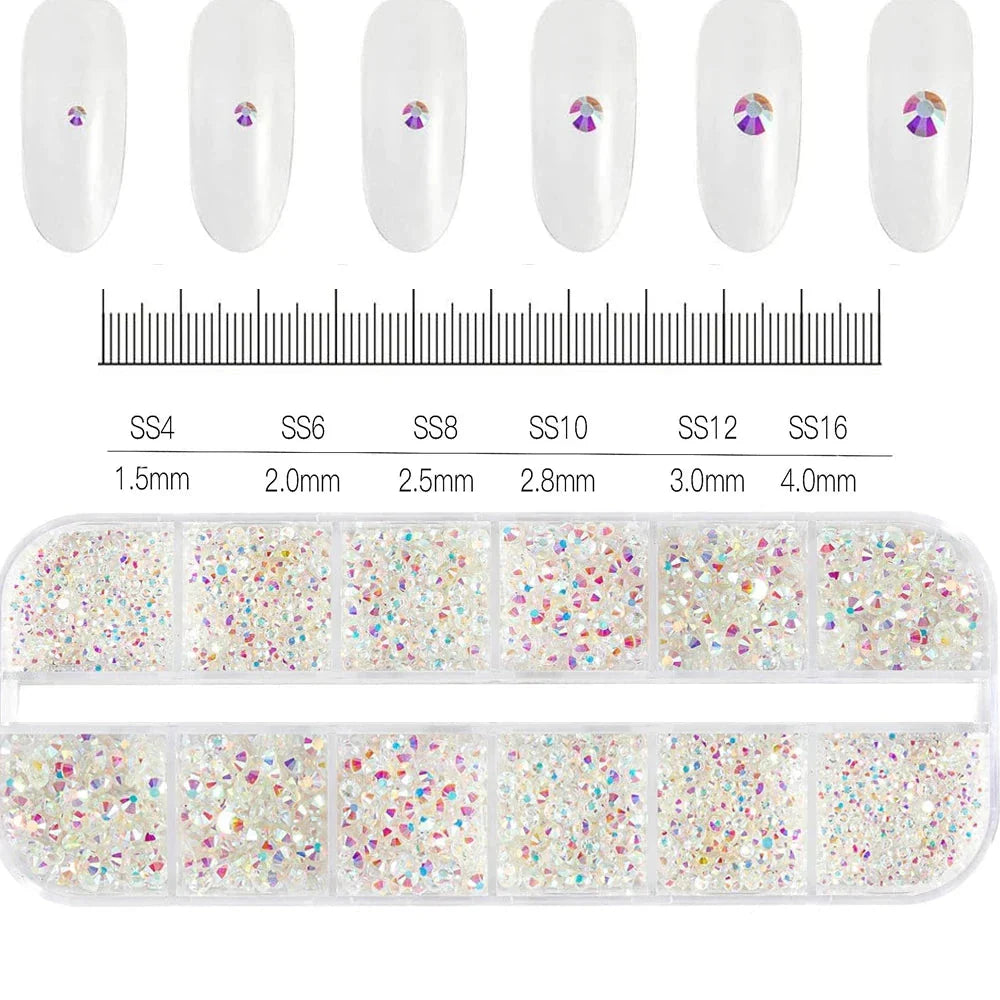 2400+ Shiny Clear Crystal Nail Rhinestones - Mixed Sizes & Shapes Flatback Gems
