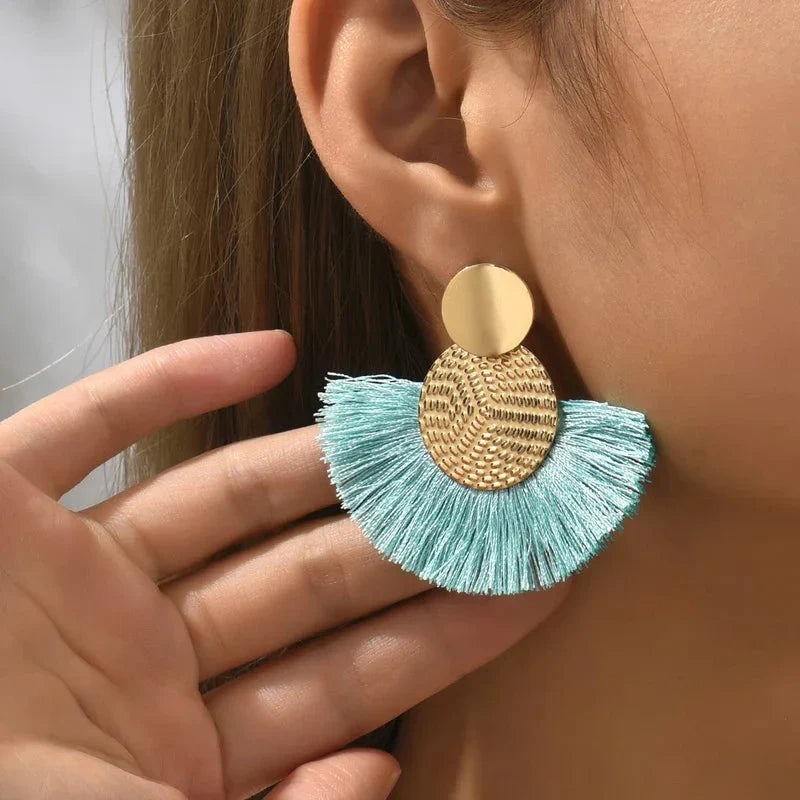 Bohemian Tassel Earrings – White Fringe Dangle Statement Jewelry for Women