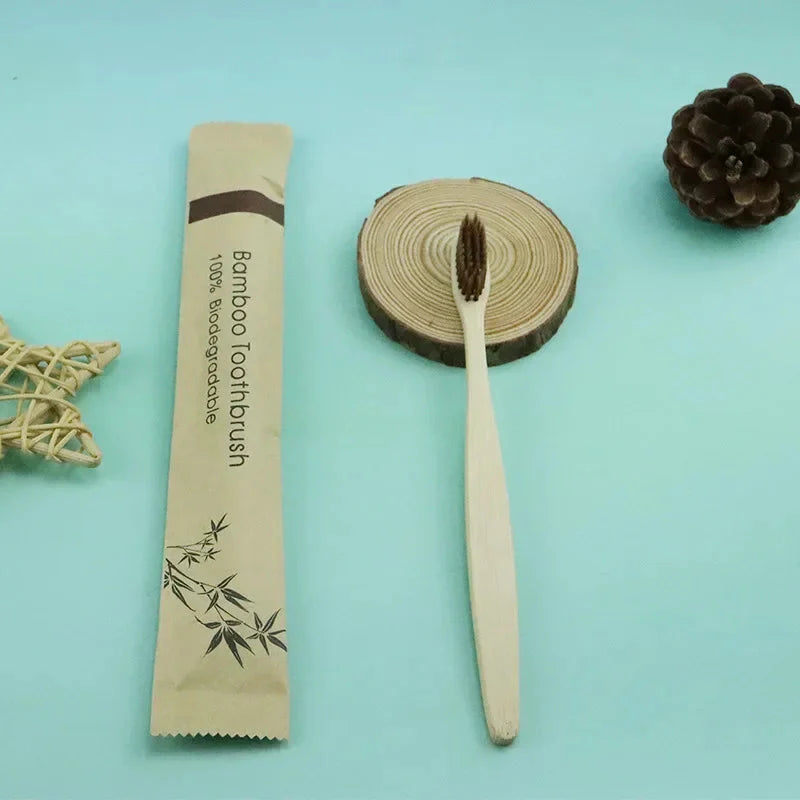 Natural Colorful Toothbrush Eco Soft Bristle Bamboo Toothbrush Bamboo Charcoal Vegan Tooth Dental Oral Care Plastic Free 10Pcs