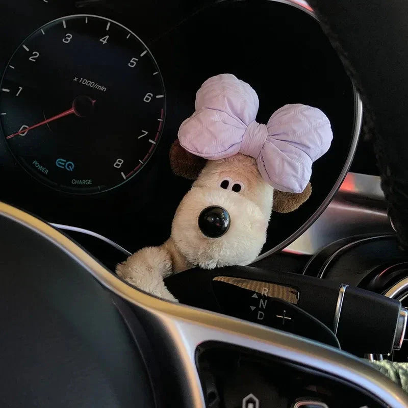 Plush Puppy Car Wiper Decoration - Kawaii Bowknot Dog Ornament for Auto Interior Accessories