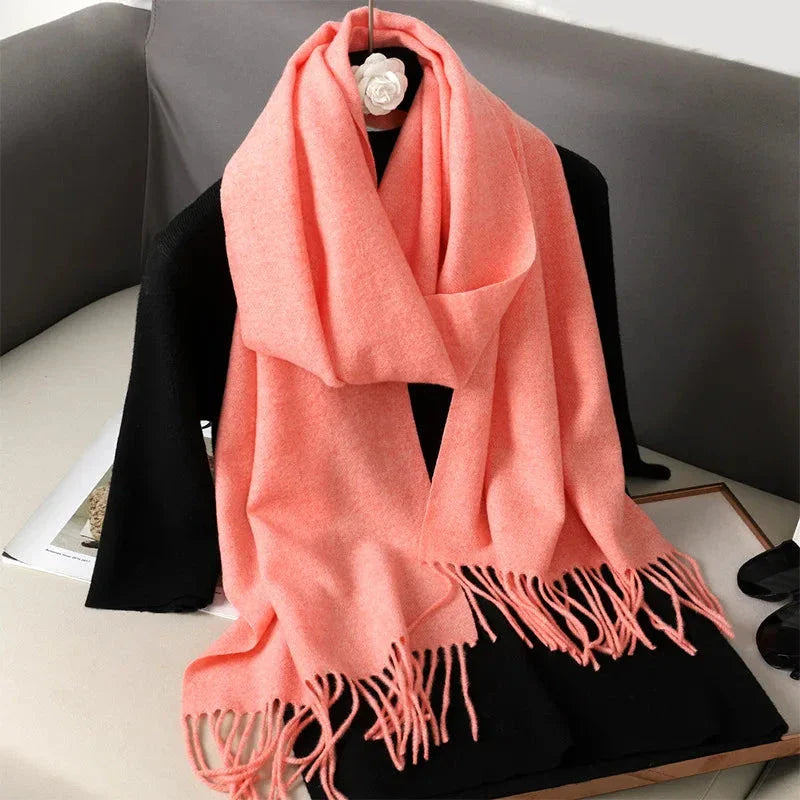 62-Color Winter Cashmere Scarf – Warm Tassel Pashmina Wrap for Women