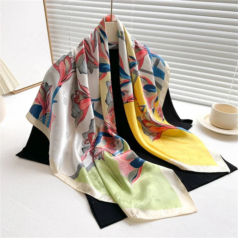 90x90cm Square Silk-Feel Scarf – Luxury Women’s Shawl & Head Wrap