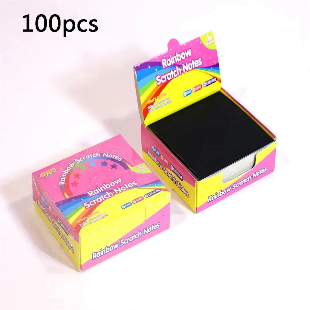100PCS Rainbow Scratch Art Kit - Non-Toxic Craft Set with Wooden Stylus for Kids Ages 5-12