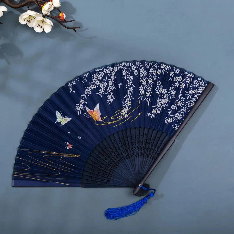 Hand Fan Foldable Silk Fan Noodles Bamboo Fan Bones Halloween Cosplay Prop Christmas Wedding Decoration Party Gifts Art Crafts