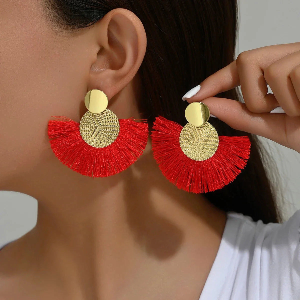 Bohemian Tassel Earrings – White Fringe Dangle Statement Jewelry for Women