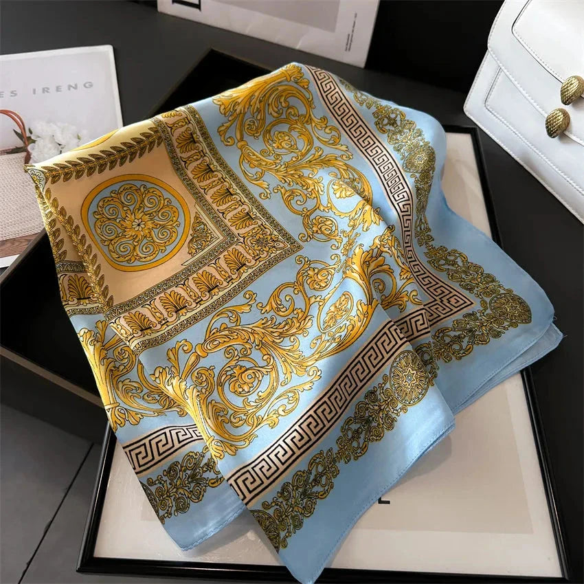 Four Seasons Print Silk Scarf – 70x70cm Luxury Headband & Shawl