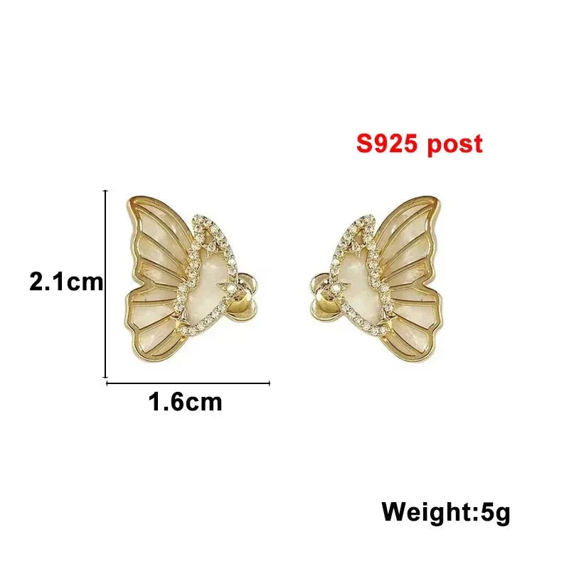 White Flower & Butterfly Dangle Earrings – Acrylic Pearl Heart Jewelry
