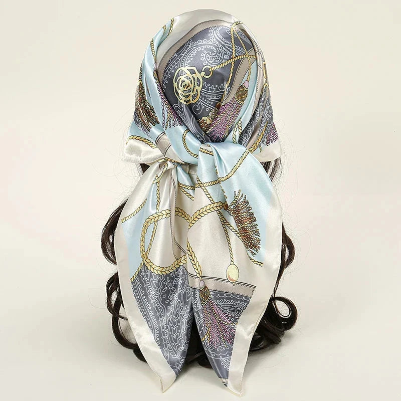 Satin Square Scarf – Elegant 2025 Print Hijab, Shawl & Hair Wrap