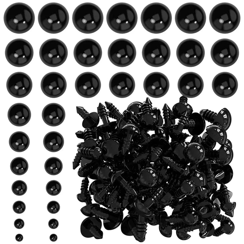 Black Plastic Safety Eyes - 5-20mm (50/100PCS) for DIY Toys, Amigurumi & Crafts