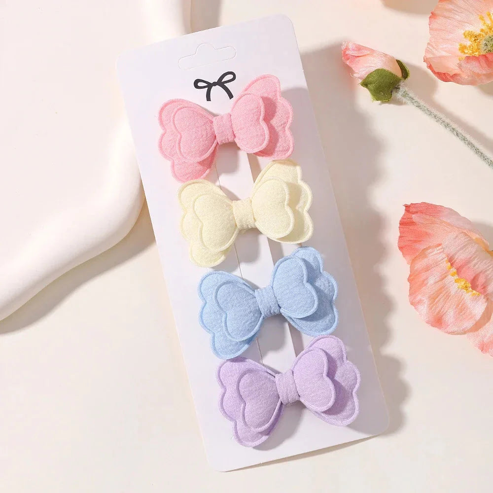4Pcs Candy Colored Hair Clips for Girls Cute Double-Layered Bows