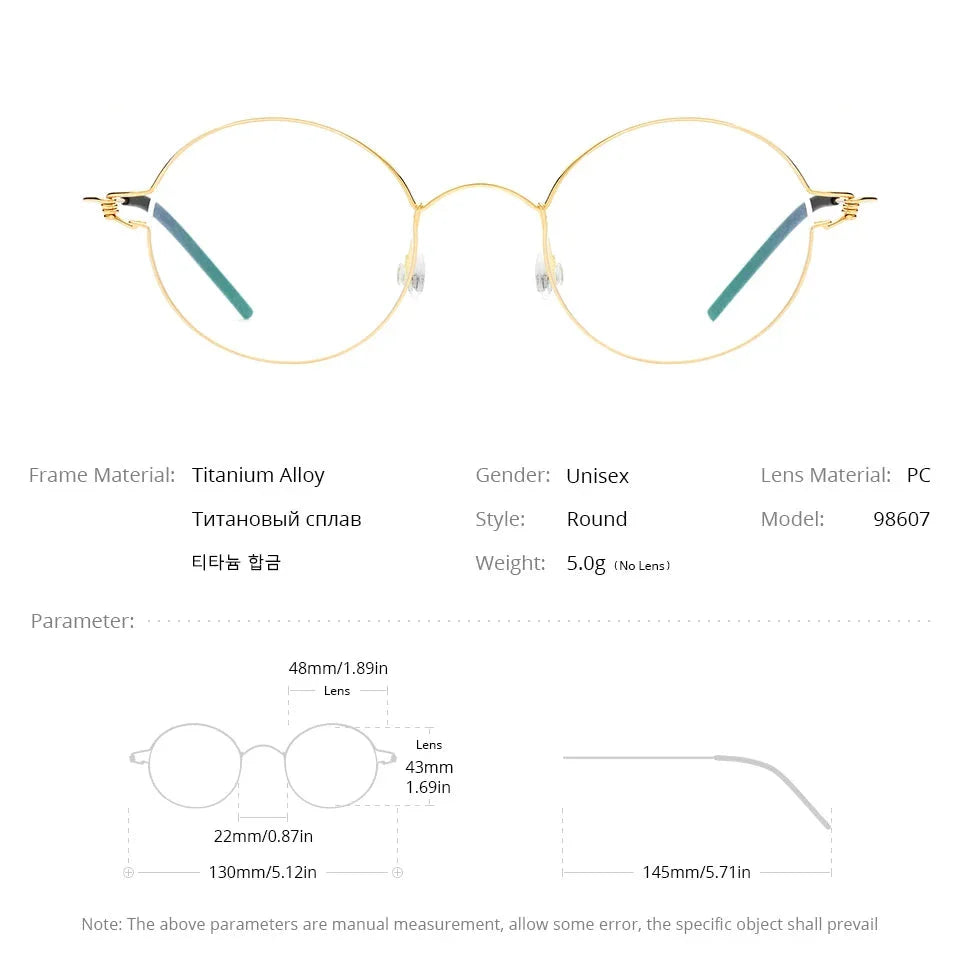 FONEX Screwless Round Eyeglasses – Titanium Alloy Frame for Men & Women