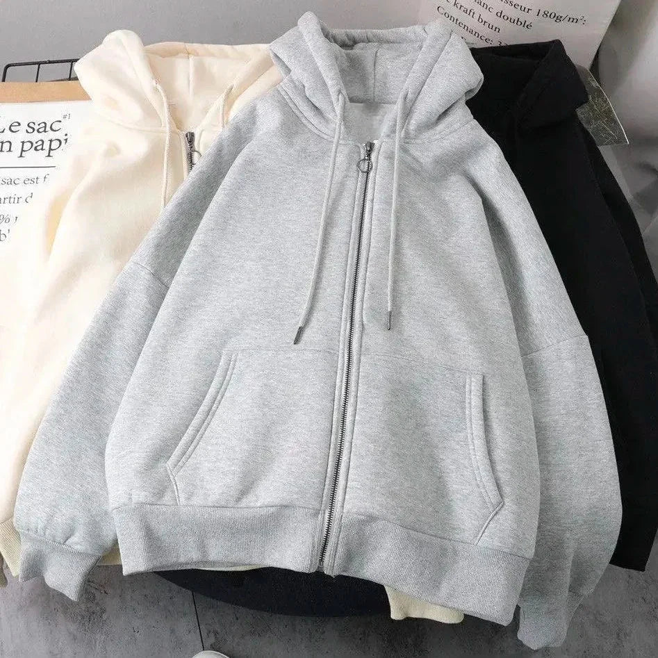 Women’s Y2K Fleece Zip-Up Hoodie – Streetwear Hip Hop Punk Style Loose Sweatshirt for All Seasons