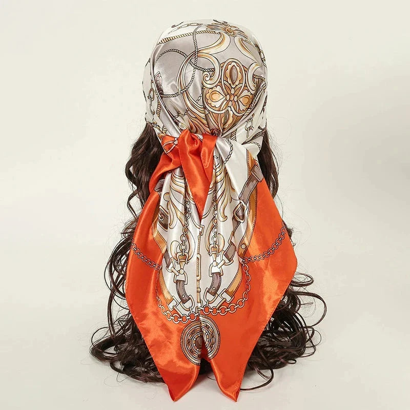 Satin Square Scarf – Elegant 2025 Print Hijab, Shawl & Hair Wrap