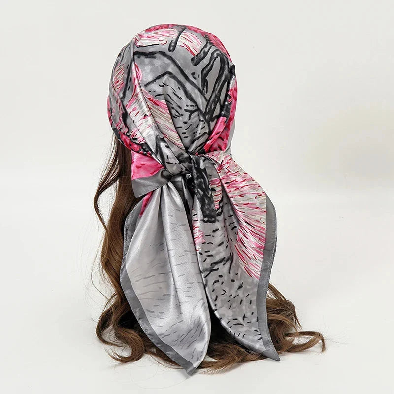 Satin Square Scarf – Elegant 2025 Print Hijab, Shawl & Hair Wrap