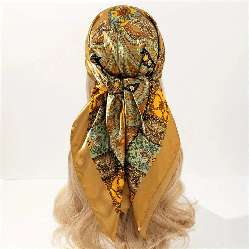 Satin Square Scarf – Elegant 2025 Print Hijab, Shawl & Hair Wrap