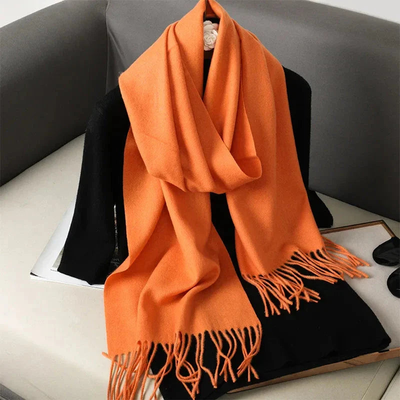 62-Color Winter Cashmere Scarf – Warm Tassel Pashmina Wrap for Women