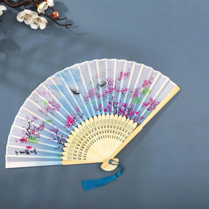 Hand Fan Foldable Silk Fan Noodles Bamboo Fan Bones Halloween Cosplay Prop Christmas Wedding Decoration Party Gifts Art Crafts