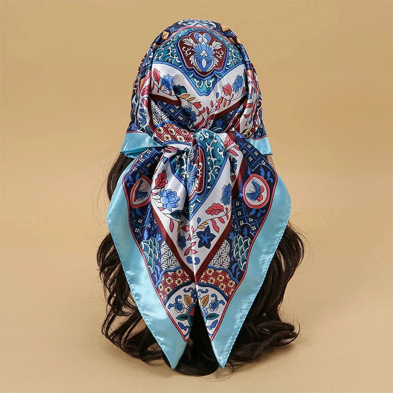 Satin Square Scarf – Elegant 2025 Print Hijab, Shawl & Hair Wrap