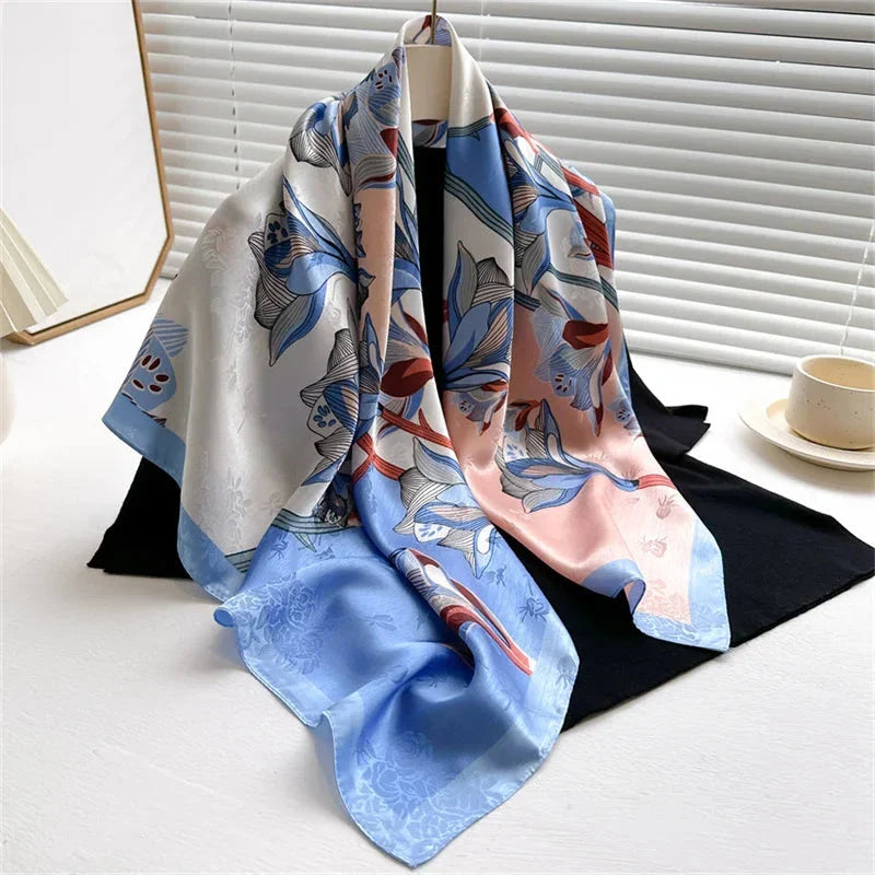 90x90cm Square Silk-Feel Scarf – Luxury Women’s Shawl & Head Wrap
