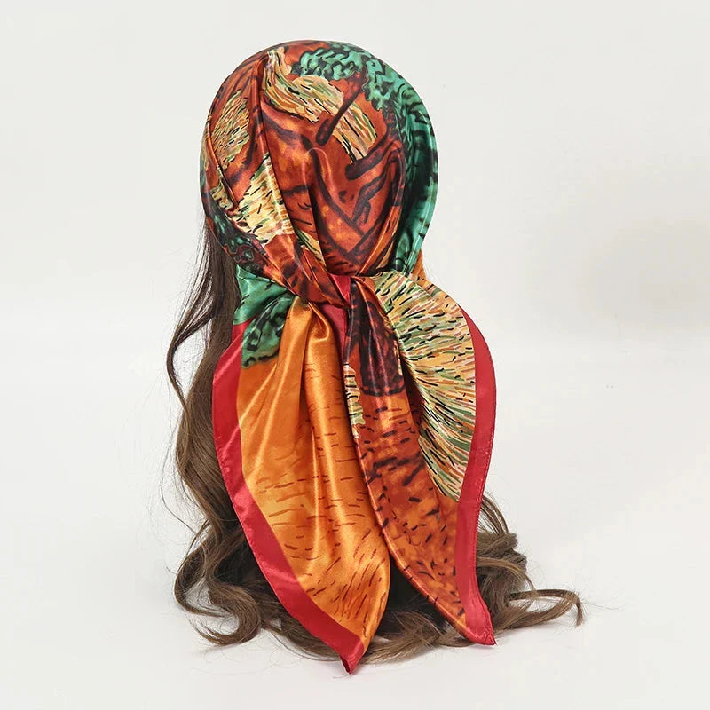Satin Square Scarf – Elegant 2025 Print Hijab, Shawl & Hair Wrap