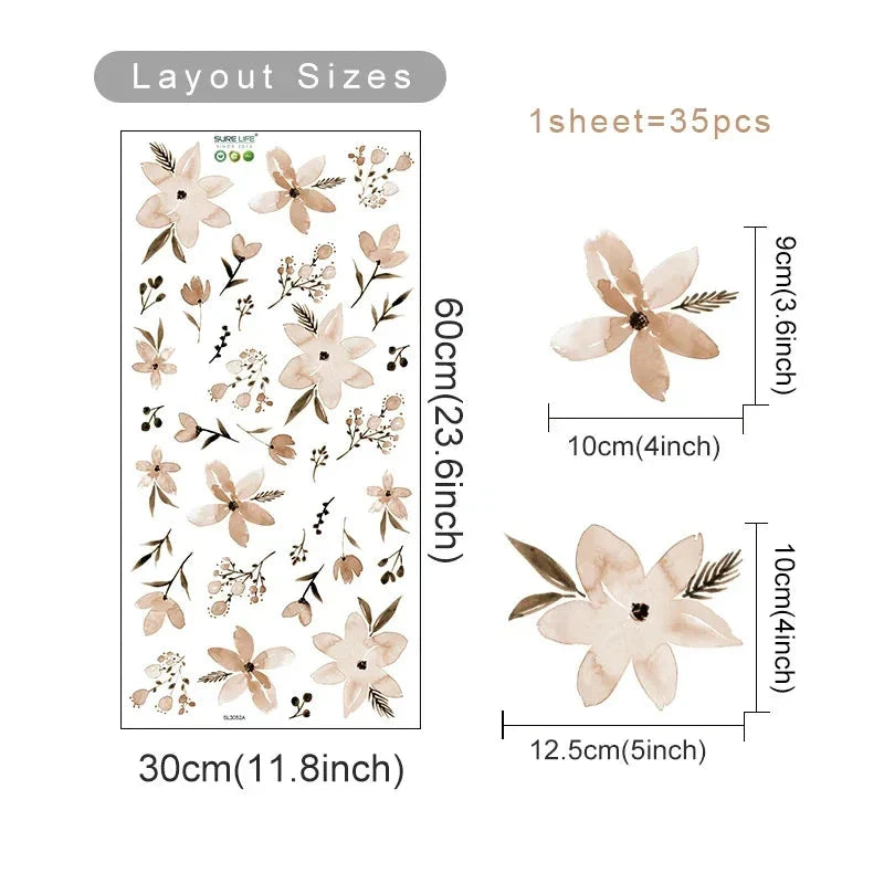 Boho Flowers Wall Stickers Child Watercolor Bedroom Living Room Home Decor Art Eco-frienly Removable Decals PVC Murals