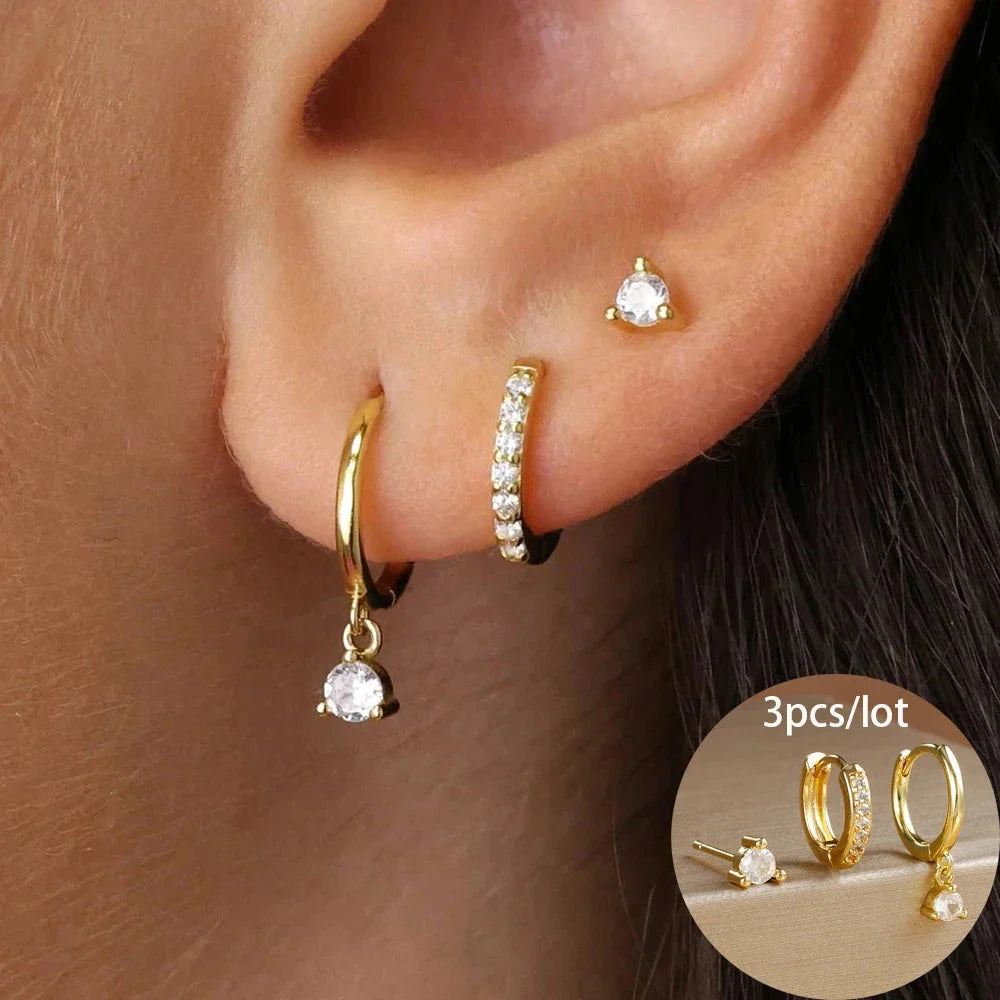 3-Piece Star Drop Earrings Set – 18K Gold Stainless Steel Dangle Jewelry