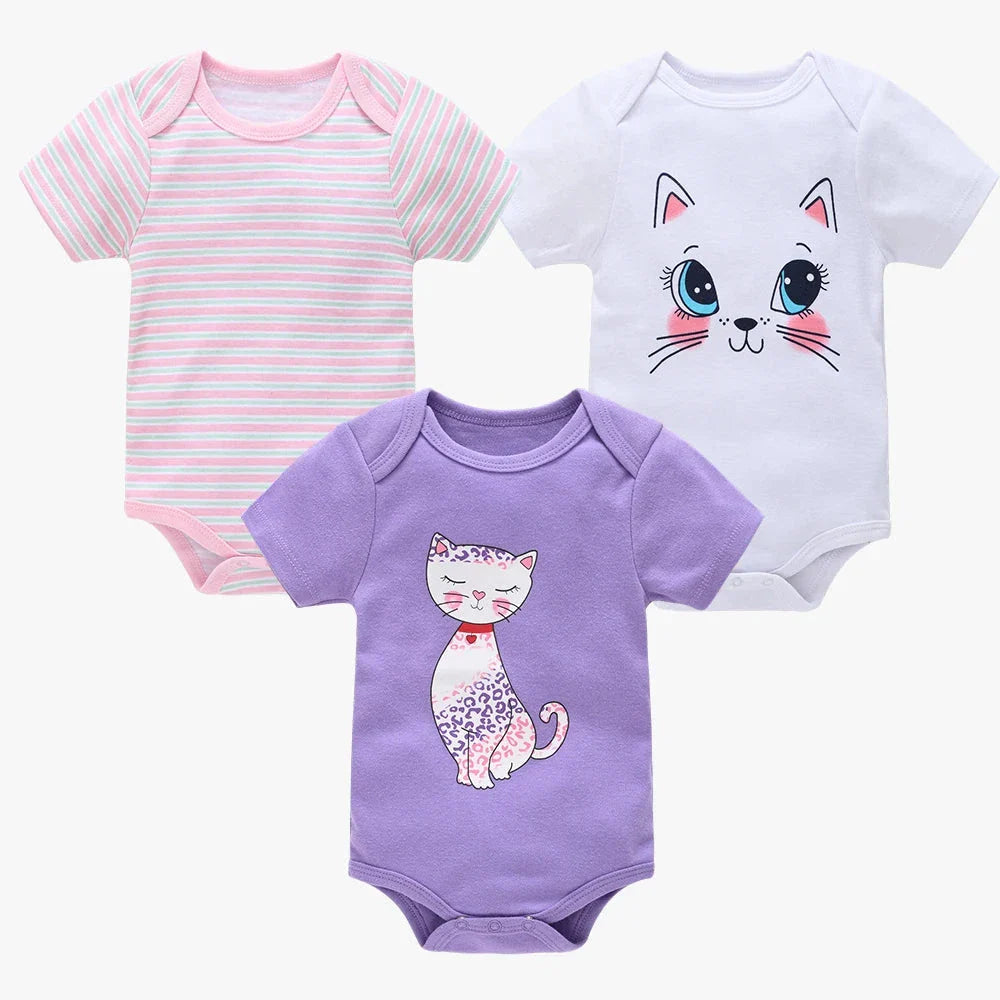 3/6 PCS Baby Cotton Bodysuits Set Short Sleeve Summer Outfits for Newborn Boys & Girls 0–12 Months