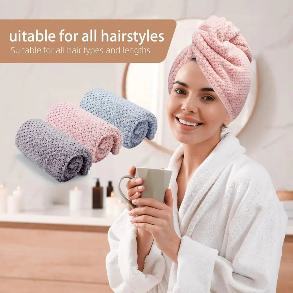 Absorbent Hair Towel Wrap – Quick-Dry Textured Cap for Women